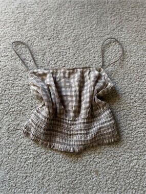 Jasmine Neutral Plaid Smocked Spaghetti Strap Crop Top - nwt